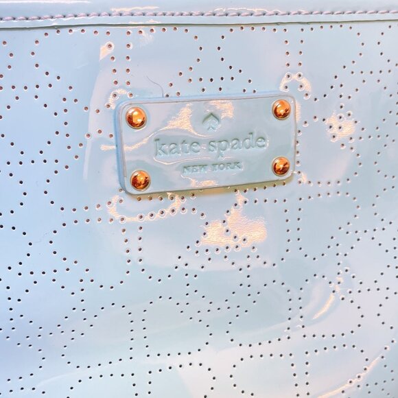 Kate Spade New York Perforated Patent Leather Tote Bag Aqua Blue L - Picture 5 of 7